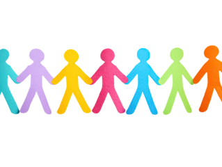 Colorful paper cutouts of people holding hands in a row