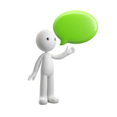 Fototapeta premium 3D Character with Green Speech Bubble on Transparent Background