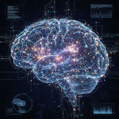 A complex network of interconnected neural nodes illustrating the complex processing structures of the brain. Medical concept