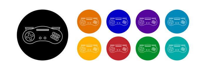 Video game controller icon with colored buttons. Set of icons on white and black background.