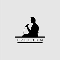 A man proclaims freedom of speech. Silhouette of a man orator on a white background.