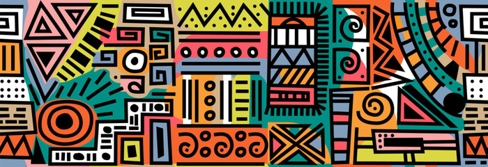 Hand drawn tribal geometric pattern. Design in ethnic style on white background. Seamless pattern.