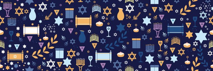 Bright seamless banner for a happy Hanukkah day.