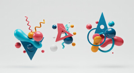 Abstract 3 d shapes with vibrant colors and transparent background for design projects