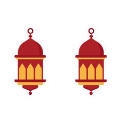 A set of two red and gold lanterns with detailed ornament design, perfect for Ramadan, Eid, and Islamic decorative artwork