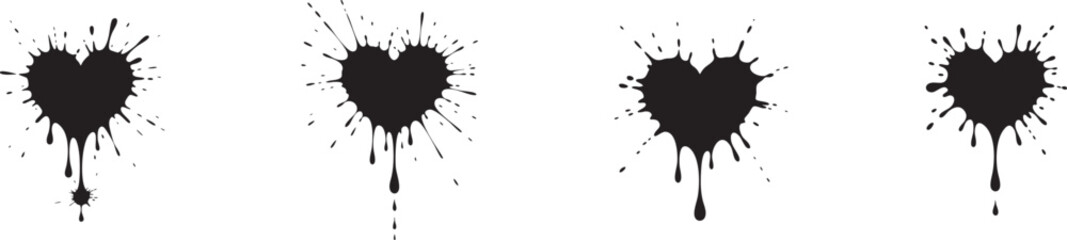 Unique heart shaped ink blots for creative design projects and Valentines art