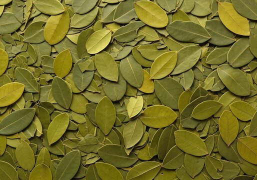 A vibrant full frame of fresh green bay leaves densely packed together