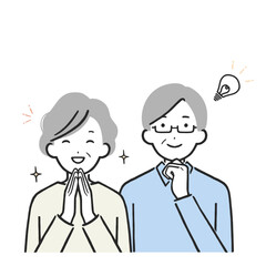 Smiling Senior Couple Happy Idea and Solution Concept Vector Illustration Set