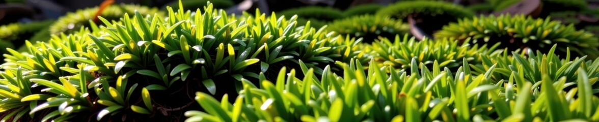 Obraz premium Emerald green moss carpet, vibrant texture, sunlight dappled, forest floor detail, nature, flora, forest