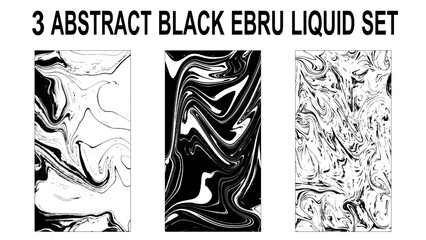 Set of hand drawn abstract marble texture. Bundle collection of beautiful white and black marble background. Pack of handmade stone or rock texture with liquid paint ink. Ebru