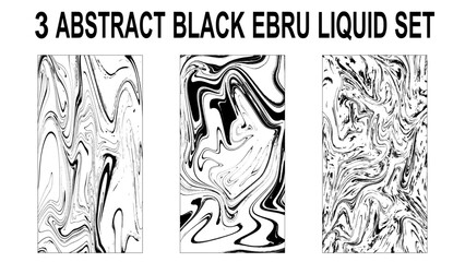 Set of hand drawn abstract marble texture. Bundle collection of beautiful white and black marble background. Collection of three liquid texture.