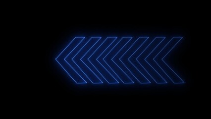 Blue Neon Chevron Arrows Pointing Left on Black Background image photo