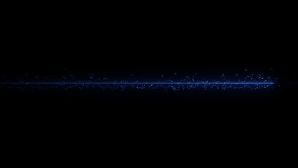 Blue Neon Line with Fragmented Particles on Black Background horizontal