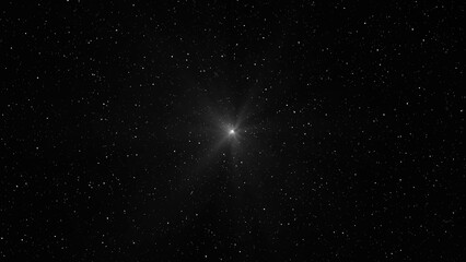 Bright Starburst Light Source Surrounded by Numerous White Stars in Deep Space glow