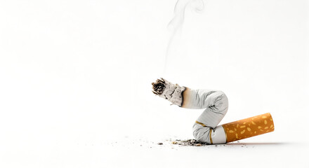 Cigarette Butt Extinguished on White Background Symbolizing Stop Smoking