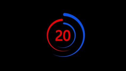 Fototapeta premium Countdown Timer with Red Number 20 and Blue Red Arcs on Black Background abstract animation