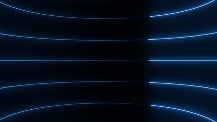 Curved Blue Neon Lines on Dark Background with Depth Effect abstract