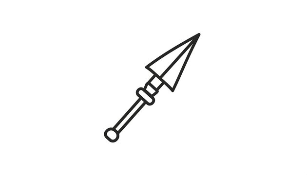 Simple black-and-white linear drawing of an arrowhead spear. The design is clean and minimalist, showcasing a weapon icon