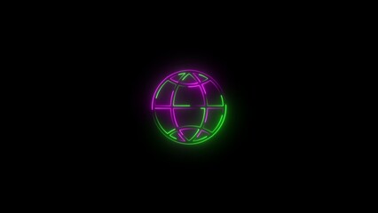 Green and pink neon globe icon on a black background world earth