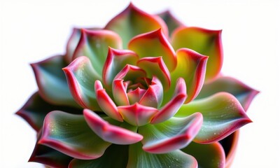 Close-up of a vibrant Echeveria succulent plant isolated on a pure white background. Its rosette of fleshy leaves displays intricate details and subtle color v, pink, white background, propagation