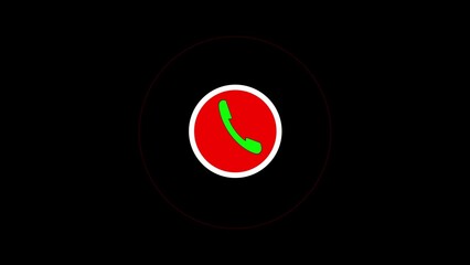 Green telephone receiver icon inside a red circle with a white ring on a black background call communication