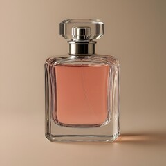 Luxury perfume bottle with spray mist on stone pedestal, elegant fragrance concept, minimal background