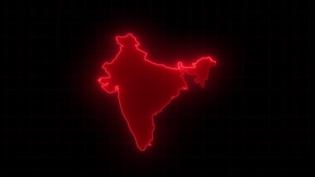 India map animation, Glowing neon India map animation background. country territory outline animation. Digital country outline icon for geography
