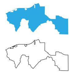 Map of Tabasco, a state of Mexico. Map with detailed outlines and blue silhouettes