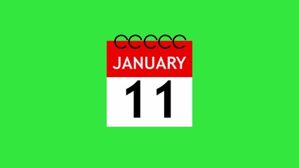January 11th Calendar Page with Green Background and Spiral Binding date