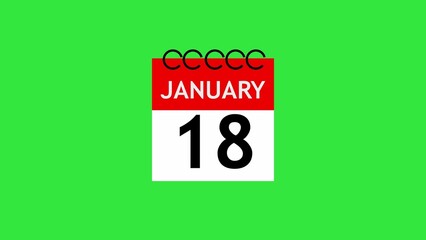 January 18th Calendar Page with Green Background and Spiral Binding date