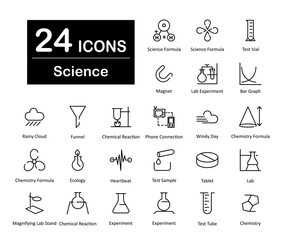 These are 24 beautiful small, pixel perfect science and experiment interface vector icons.