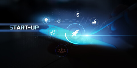 Start-Up Launch and Business Growth Visualization on Touchscreen Interface.