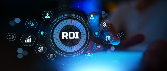 Fototapeta premium Return on Investment ROI Analysis and Financial Growth Strategy Illustrated on Digital Interface.