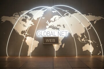 Illuminated world map with global network connections