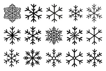 Fototapeta premium PNG Black snowflakes vector collection, element set on transparent background