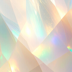 Opalite iridescent gemstone, closeup of opal moonstone surface with cracks reflecting the light in pastel colors, prismatic color-shifting crystal effect in milky white stone, square background image