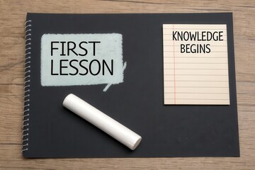 White chalk and First Lesson text on a black surface