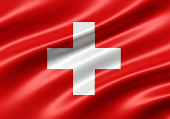 A vibrant depiction of the swiss flag with a white cross on red