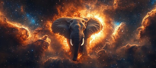 Majestic elephant in a cosmic nebula.