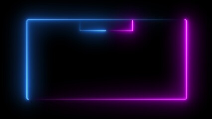 Neon Rectangular Frame with Blue and Pink Glowing Lines on a Black Background border rectangle