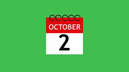 October 2nd Calendar Page on Green Background date