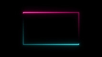 Rectangular neon frame with pink and cyan glowing edges on a black background border rectangle