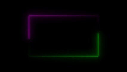 Rectangular neon frame with pink and green glowing edges on a black background border rectangle