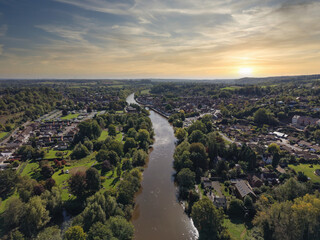 Aerial shot above beautiful Bewdley village, England, UK