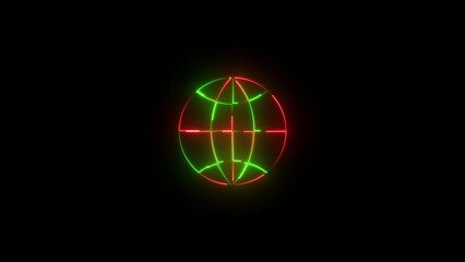 Red and Green Neon Glowing Globe Icon on Black Background with Subtle Glow Effect world earth