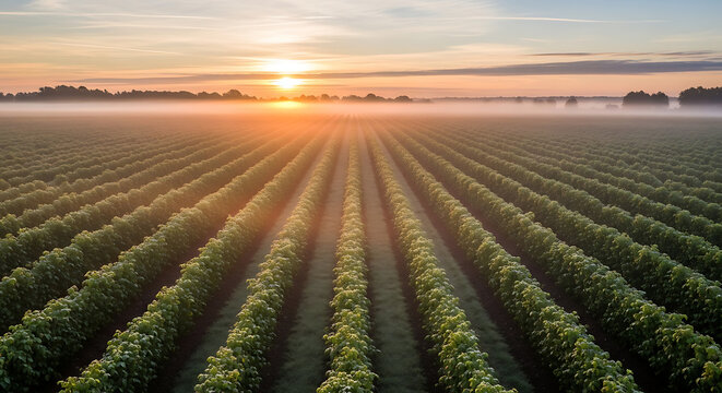Scenic vineyard at sunrise rows of grapes - Powered by Adobe