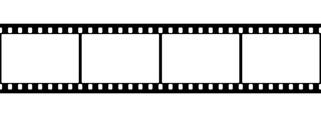 Film strip frame. Movie photo negative tape. Seamless black vector illustration on white background for cinema, photography, and poster design.
