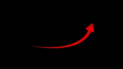 Red upward curving arrow on black background curve growth