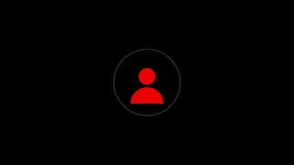 Red user icon within a dashed green circle on a black background Keywords: user, icon, profile, person, silhouette, red, green, circle, dashed, outline, graphic, symbol, avatar, account