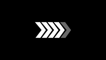 Series of chevron arrows pointing right with a grey arrow at the end on a black background direction